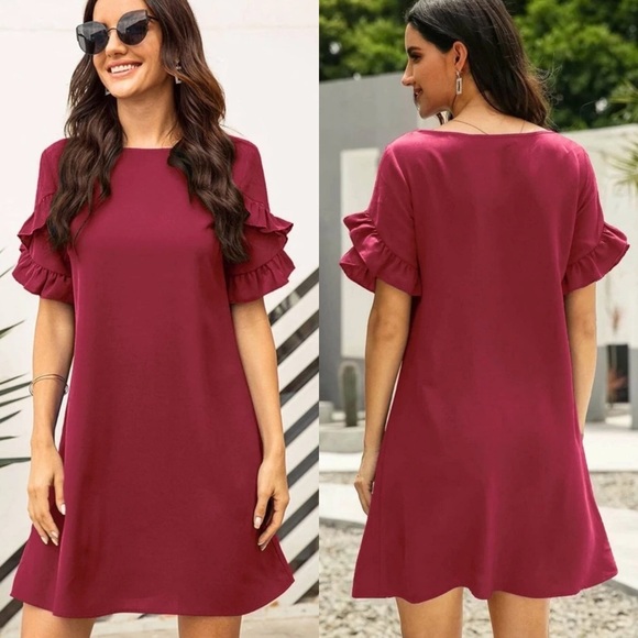 Ruffled frill short sleeve tunic dress green - Picture 3 of 4